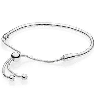 925 Silver Heart & Star Bead Bracelet Sliding Clasp