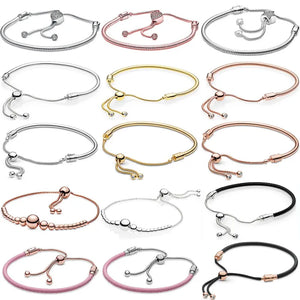 925 Silver Heart & Star Bead Bracelet Sliding Clasp