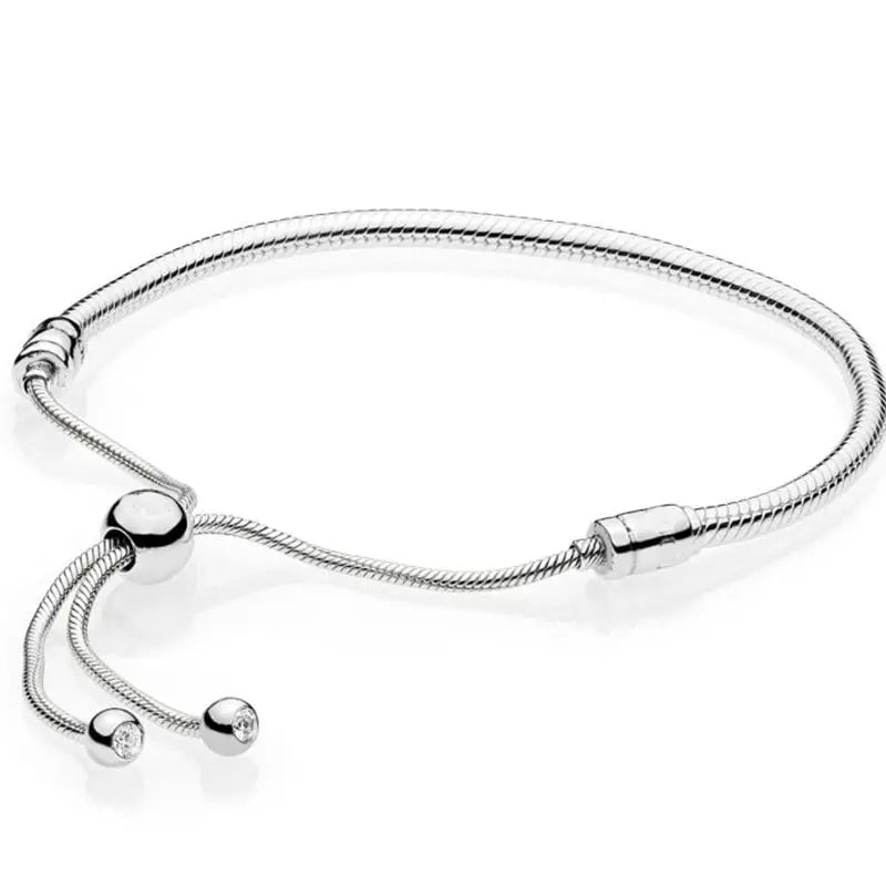 925 Silver Heart & Star Bead Bracelet Sliding Clasp