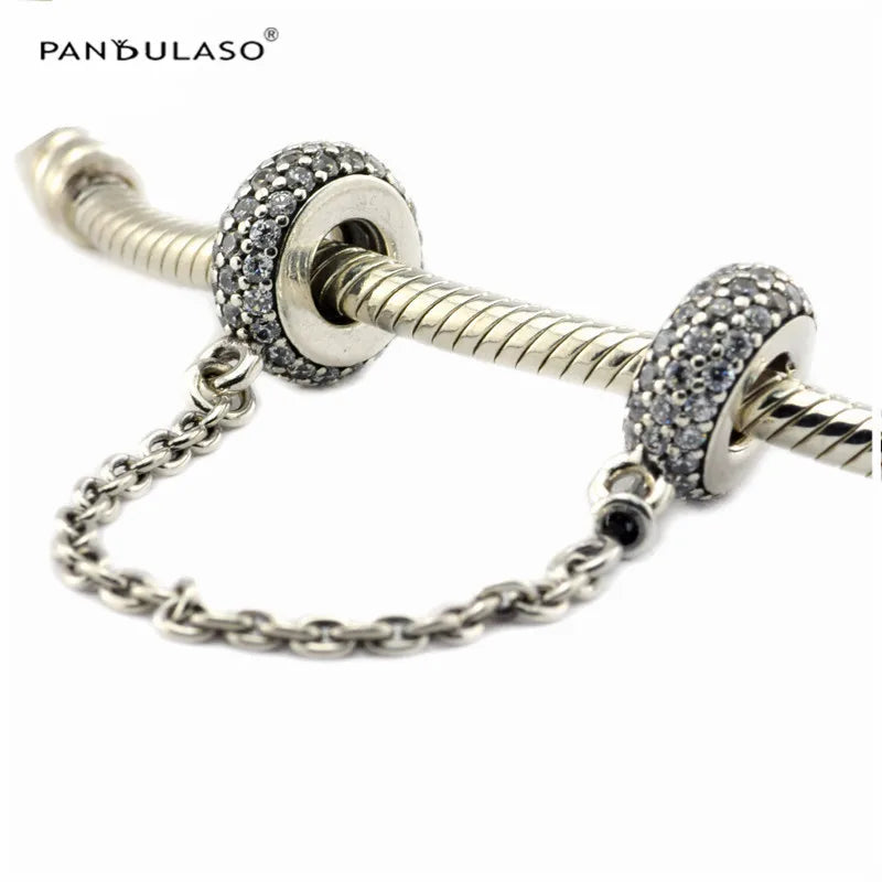 925 Silver Pave Safety Chain Beads for European Bracelets