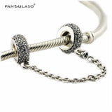 925 Silver Pave Safety Chain Beads for European Bracelets