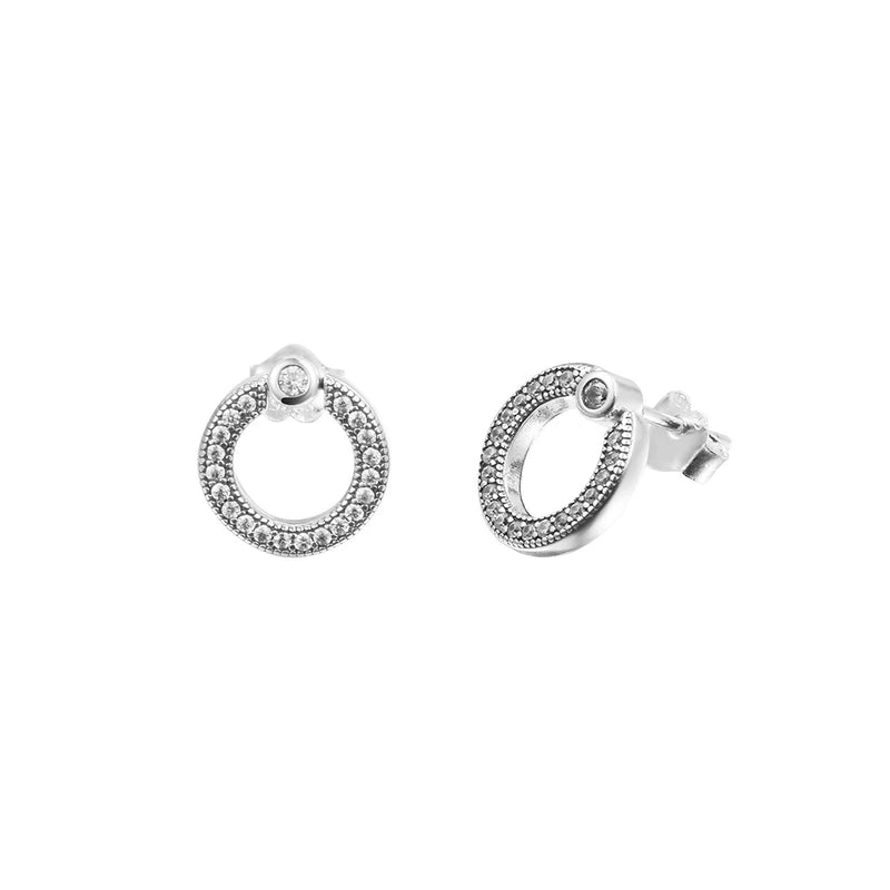 Pave & Logo Circle Reversible Stud Earrings Sterling Silver