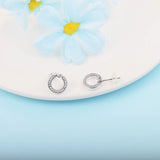 Pave & Logo Circle Reversible Stud Earrings Sterling Silver