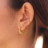 Micro Crystal Circle Hoop Earrings Punk 925 Silver Ear Needle Huggie