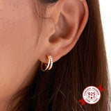 Micro Crystal Circle Hoop Earrings Punk 925 Silver Ear Needle Huggie