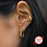 Micro Crystal Circle Hoop Earrings Punk 925 Silver Ear Needle Huggie