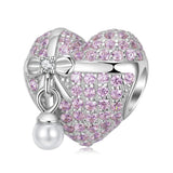 Pink Sparkling Heart Pearl Bead Bracelet Necklace DIY Jewelry Gift