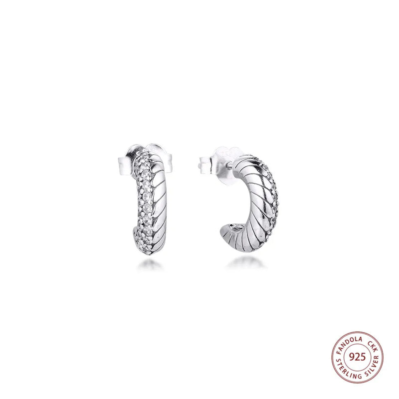 Snake Chain Hoop Earrings 925 Silver Clear CZ