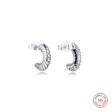 Snake Chain Hoop Earrings 925 Silver Clear CZ