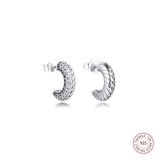 Snake Chain Hoop Earrings 925 Silver Clear CZ