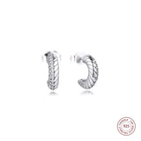 Snake Chain Hoop Earrings 925 Silver Clear CZ