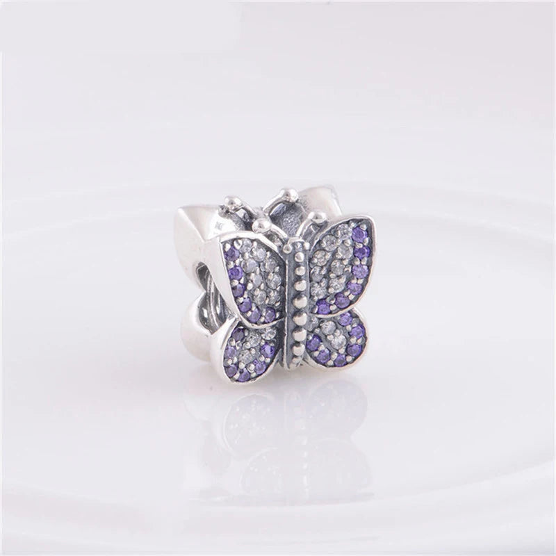 Clear & Purple Butterfly Rose Beads for Charms Bracelets Silver 925