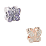 Clear & Purple Butterfly Rose Beads for Charms Bracelets Silver 925