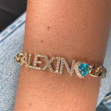Zircon Heart Name Bracelet Stainless Steel Birthstone