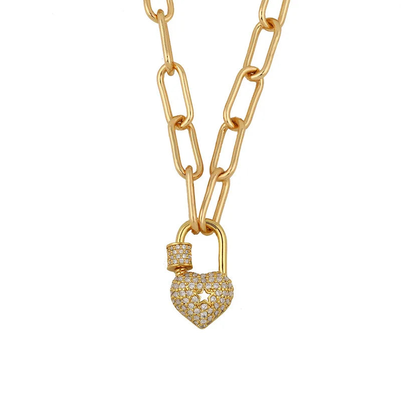 Heart Shape Zirconia Padlock Necklace for Women