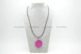 Crystal Beads Fushcia Agate Stone Slab Pendant Necklace