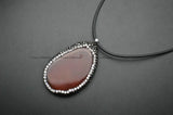 Paved Crystal Beads Red Agate Slab Pendant Leather Cord Chains Necklace