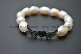 Abalone Shell Heart Charm Pearl Bracelet Jewelry Gift