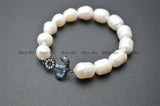 Paved CZ Abalone Shell Anchor Charm Pearl Bracelet
