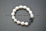 Paved CZ Abalone Shell Anchor Charm Pearl Bracelet