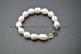Paved CZ Abalone Shell Anchor Charm Pearl Bracelet