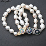 CZ and Abalone Shell Eye Charm Pearl Beads Bracelet