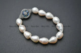 CZ and Abalone Shell Eye Charm Pearl Beads Bracelet