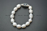 CZ and Abalone Shell Eye Charm Pearl Beads Bracelet