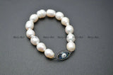 CZ and Abalone Shell Eye Charm Pearl Beads Bracelet