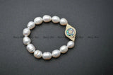 CZ and Abalone Shell Eye Charm Pearl Beads Bracelet