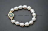 CZ and Abalone Shell Eye Charm Pearl Beads Bracelet