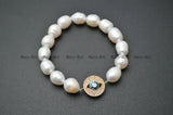 Paved CZ Abalone Shell Coin Eye Bracelet