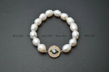 Paved CZ Abalone Shell Coin Eye Bracelet