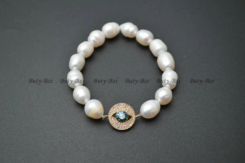 Paved CZ Abalone Shell Coin Eye Bracelet