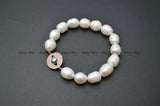 Paved CZ Abalone Shell Coin Eye Bracelet