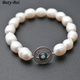 Paved CZ Abalone Shell Coin Eye Bracelet