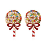 Crystal Pearl Christmas Bell Deer Lollipop Alpaca Earrings