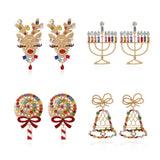 Crystal Pearl Christmas Bell Deer Lollipop Alpaca Earrings