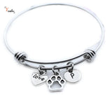Dog Paw Print Bracelet Bangle Personalized Initial Charm Dog Lover Gift