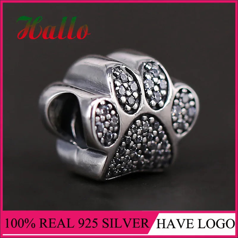 Paw Prints CZ Charm Fits Bracelets Paved Cubic Zirconia Women DIY Jewelry