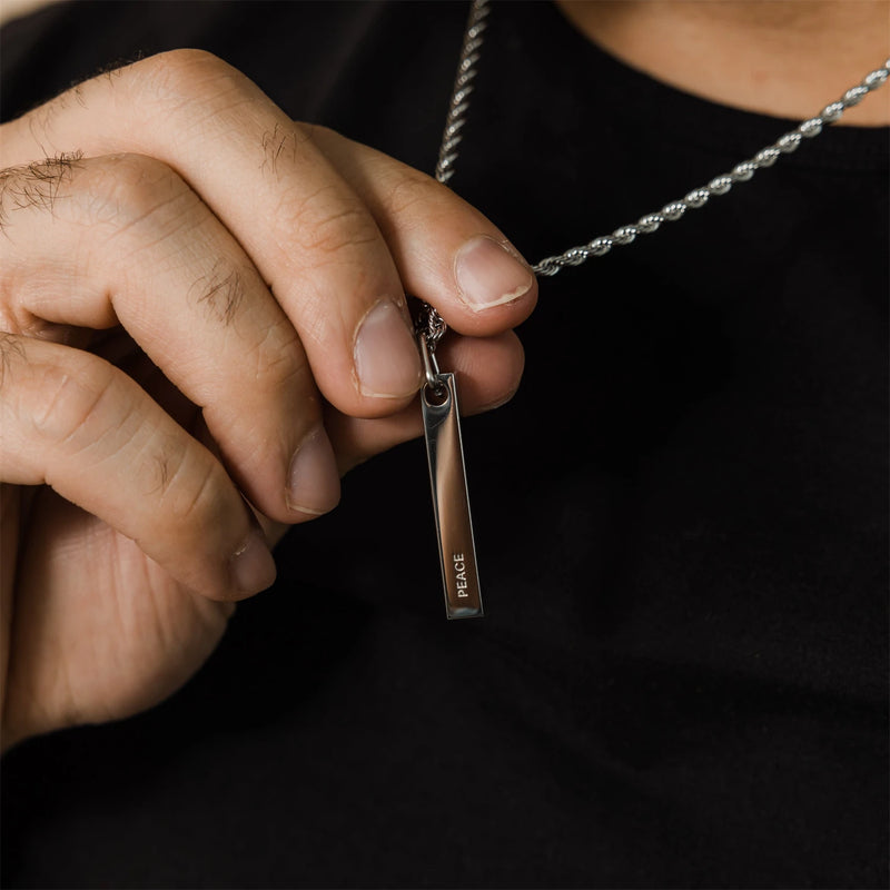 Peace 3D Bar Necklace | Men Rope Chain Pendant