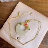 Enamel Jade Pendant Necklace for Mom - Antique Sterling Silver Gilding