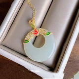 Enamel Jade Pendant Necklace for Mom - Antique Sterling Silver Gilding