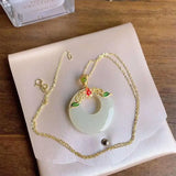 Enamel Jade Pendant Necklace for Mom - Antique Sterling Silver Gilding