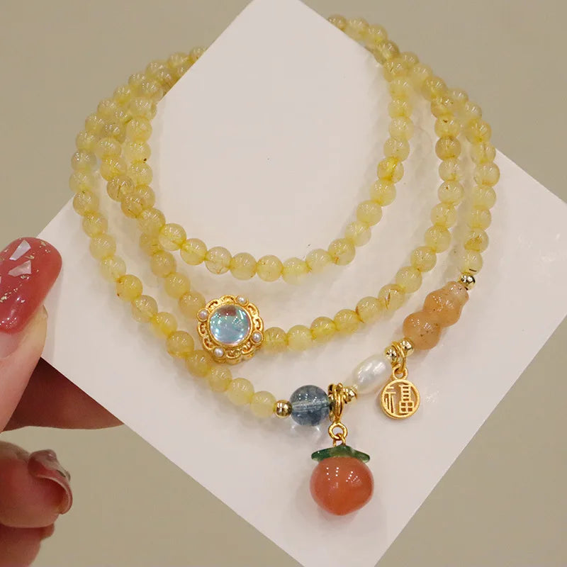 Peach Agate Amethyst Quartz Bracelet for Women