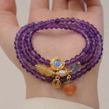 Peach Agate Amethyst Quartz Bracelet for Women