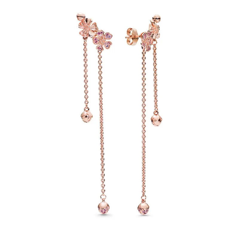 Peach Blossom Drop Earrings Rose Gold Stones Women's Jewelry