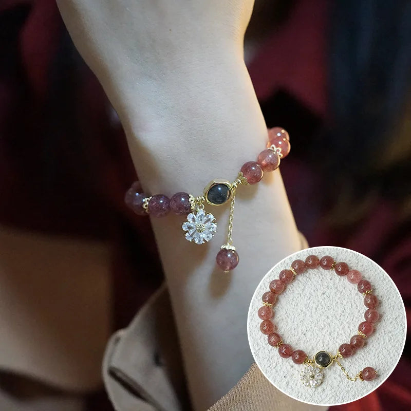 Peach Blossom Strawberry Crystal Bracelet for Women