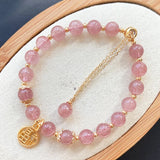 Peach Blossom Strawberry Crystal Bracelet with Blessing Pendant