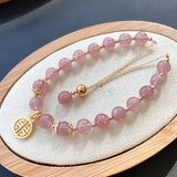 Peach Blossom Strawberry Crystal Bracelet with Blessing Pendant